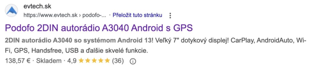 Ukázka synchornizované recenze z CZ Shopteut do SK Shoptetu