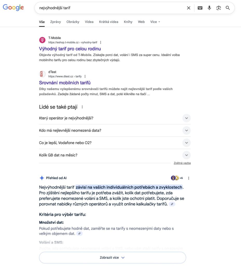 AI Overview pod organickými výsledky
