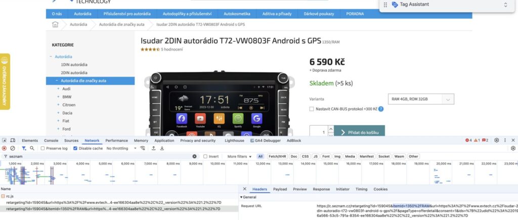 Ukázka chyby Sklik a Shoptetu