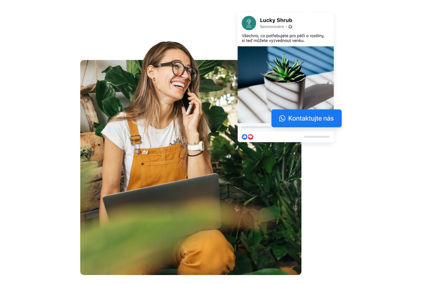 Ukázka reklamy na Facebooku s tlačítkem Kontaktujte nás